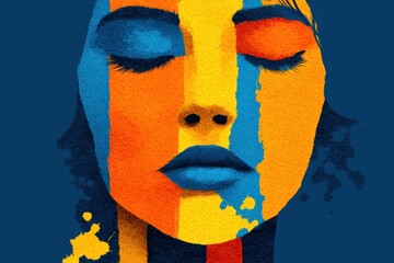 Poster - Abstract portrait with vibrant colors and geometric shapes for artistic design