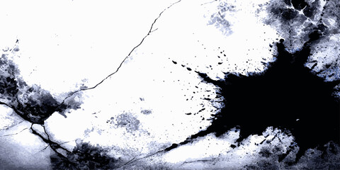 Aufkleber - Black ink splatters and spots on a white background creating an abstract and texture dynamic ink. 