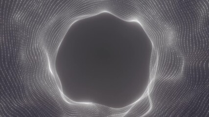 Poster - Abstract glowing portal with smooth wave-like white dots forming a circular vortex on a dark background