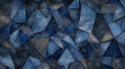 Aufkleber - Geometric Blue Triangle Mosaic Background with Metallic Texture and Light Reflections