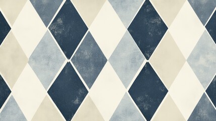Aufkleber - Elegant Geometric Pattern with Diamond Shapes in Blue and Beige Tones