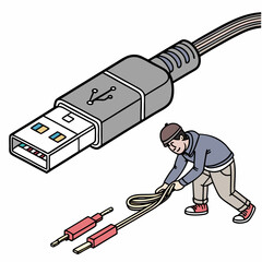 Poster - Person fixing a usb cable connection problem