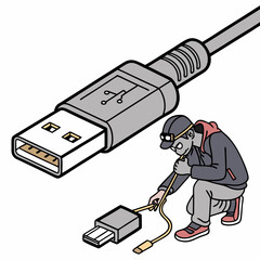 Poster - Person fixing a usb cable connection problem