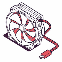 Poster - Isometric illustration of a computer cooling fan with usb cable