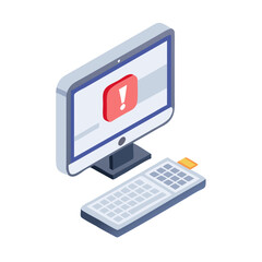 Poster - Isometric computer error alert message on screen with keyboard