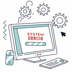 Poster - Computer system error message on screen gears mouse keyboard