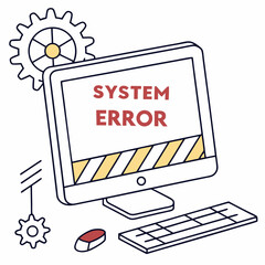 Poster - Computer system error illustration gears keyboard mouse