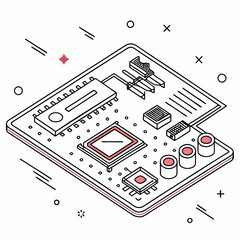 Poster - Isometric illustration of a circuit board with components