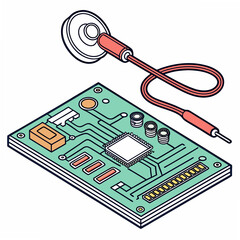 Poster - Professional circuit board with probe, clean cutout, transparent background