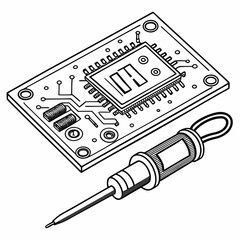 Poster - Professional circuit board and soldering iron illustration with transparent background
