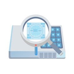 Poster - Professional high-quality magnifying glass inspecting circuit board on device