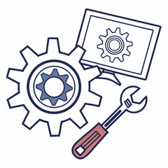 Poster - Computer repair service gears wrench screen technology maintenance