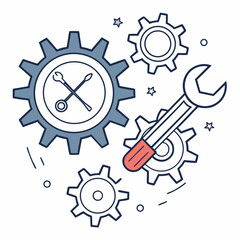 Poster - Teamwork gears mechanic tools engineering maintenance repair