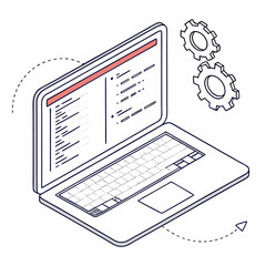 Poster - Laptop with code and gears isometric illustration software development technology