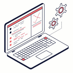 Poster - Isometric laptop with code data analytics gears