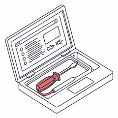 Poster - Laptop repair kit isometric illustration open case screwdriver tool