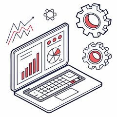 Poster - Laptop screen displaying graphs charts and gears signifying business analytics