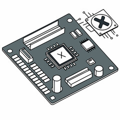 Poster - Circuit board with cpu and cooling fan technology illustration