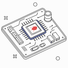 Poster - Isometric illustration of a microchip with a bug icon representing a software glitch or malware