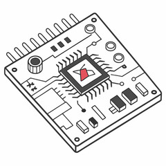 Poster - Isometric illustration of a circuit board with a central microchip