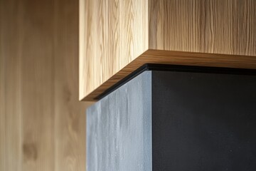 Poster - Close-up shows cabinet corners with black, concrete, and wooden textures and materials