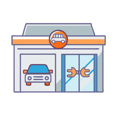 Poster - Electric car repair shop illustration transparent background clean cutout