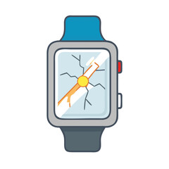 Poster - Cracked smartwatch screen isolated on white background professional cutout image