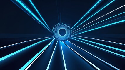 Fototapete - Bright blue light rays converge toward a central point creating an abstract tunnel effect