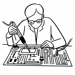 Poster - Professional technician soldering circuit board isolated cutout