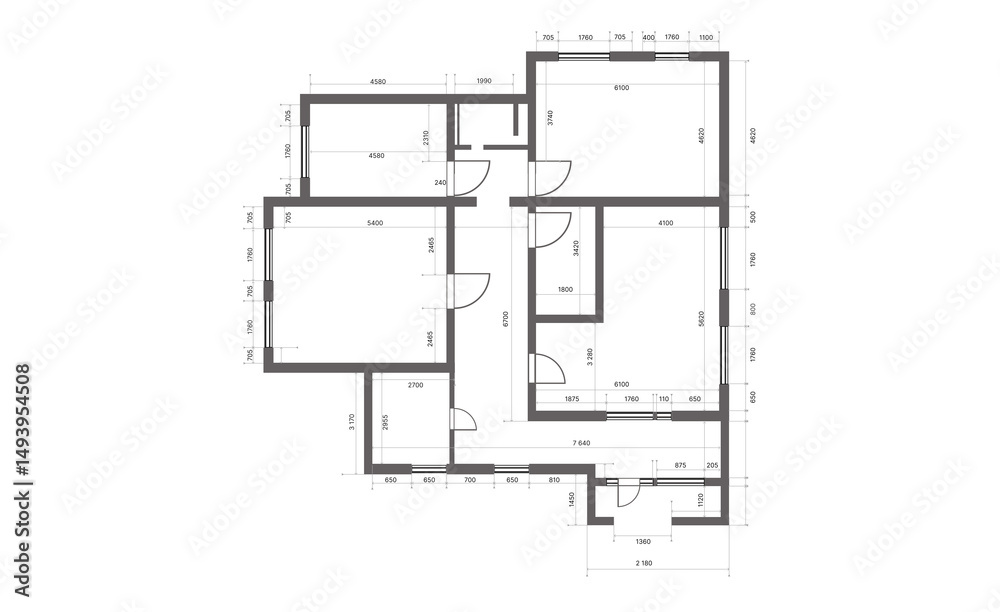 Architectural floor plan of a residential building with room dimensions ...