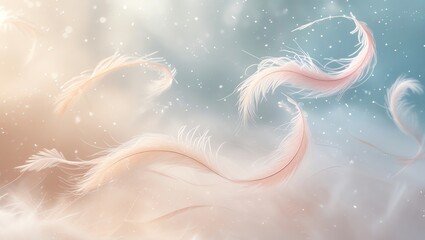 Wall Mural - floating feathers: a dreamy pastel image