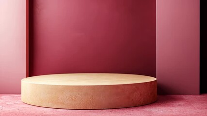 Fototapete - Minimalist Podium for Display: A minimalist, elegantly designed podium for showcasing products or concepts, set against a backdrop of textured walls in a rich, inviting color palette.
