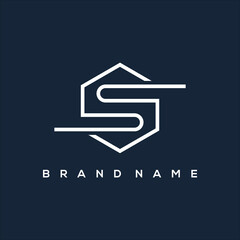 Poster - line art icon initial S in hexagon logo vector