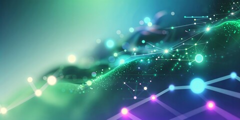 Aufkleber - Vibrant abstract digital art showcasing interconnected shapes and glowing lights in a futuristic landscape