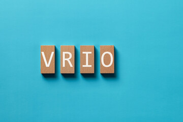 Poster - there is wood block with the word vrio. it is an abbreviation for value, rarity, inimitability, orga