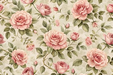 Classic Wallpaper Style Roses In Muted Pink On Light
