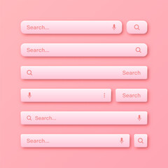 Fototapete - Colorful 3d search bar templates. Internet browser engine with search box, address bar and text field. UI design, website interface element with web icons and push button. Vector illustration