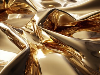 Aufkleber - Abstract close up of golden fabric with smooth folds and reflective surface in studio shot for luxury background
