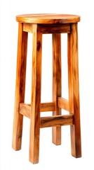 Aufkleber - Wooden stool stands tall in studio shot showcasing craftsmanship and natural wood grain on white background simple design