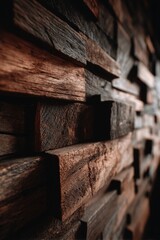 Poster - Close up of Wood Block Wall Paneling in Warm Tones Rustic Design Interior Decorating Detail