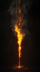 Aufkleber - Golden Liquid Flowing Downward with Smoke on Black Background, Abstract Concept, Studio Shot, Dark and Dramatic