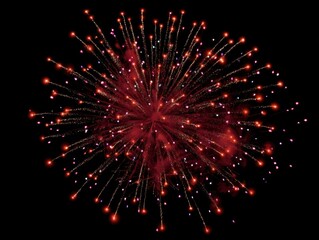 Fototapete - Vibrant red fireworks exploding against a black sky celebrating a holiday event from a low angle view