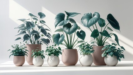 Poster - indoor plant display showcasing various houseplants in stylish pots with natural light enhancing the