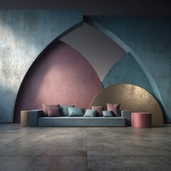 Aufkleber - Modern interior with sofa and geometric shapes in studio setting eye level view for design inspiration