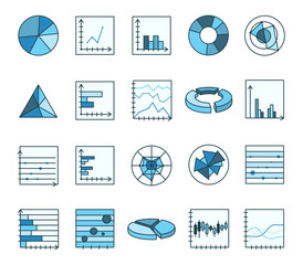 Poster - Data visualization chart set with graphs line diagrams bar plots radar webs network analytics pyramid triangles coordinate points and finance elements for reports