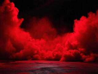 Poster - Dramatic red smoke fills dark space low angle studio shot creating a moody atmosphere with a sense of mystery and intensity