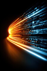 Fototapete - Abstract Digital Data Stream Visualization with Orange and Blue Light Trails on Black Background Concept of Technology