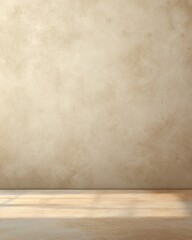 Poster - Beige textured wall and floor with natural light casting shadows in studio shot for background or mockup