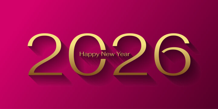 Luxury New Year 2026 Logo in Gold on Red Background New Year Greeting Card. Event , Celebration