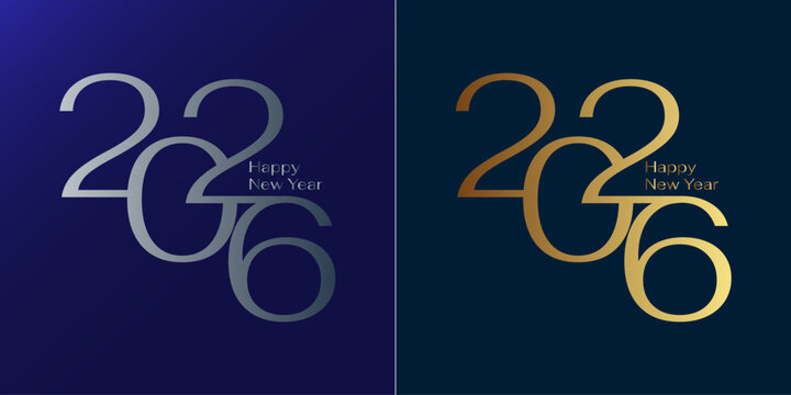 Luxury New Year 2026 Logo Gold and Silver New Year Greeting Card. Event, Celebration